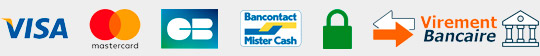 Carte bancaire VISA, MasterCard, Carte Bleue, Bancontact Mister Cash et autres cartes de crédit et de débit comme moyens de paiement disponibles